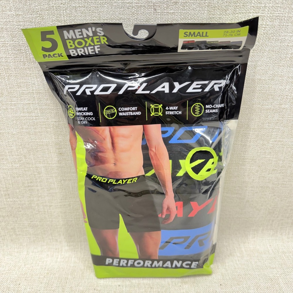 Pro Player Mens Performance Boxer Briefs 5 Pack Small 28-30 Sweat Wicking New